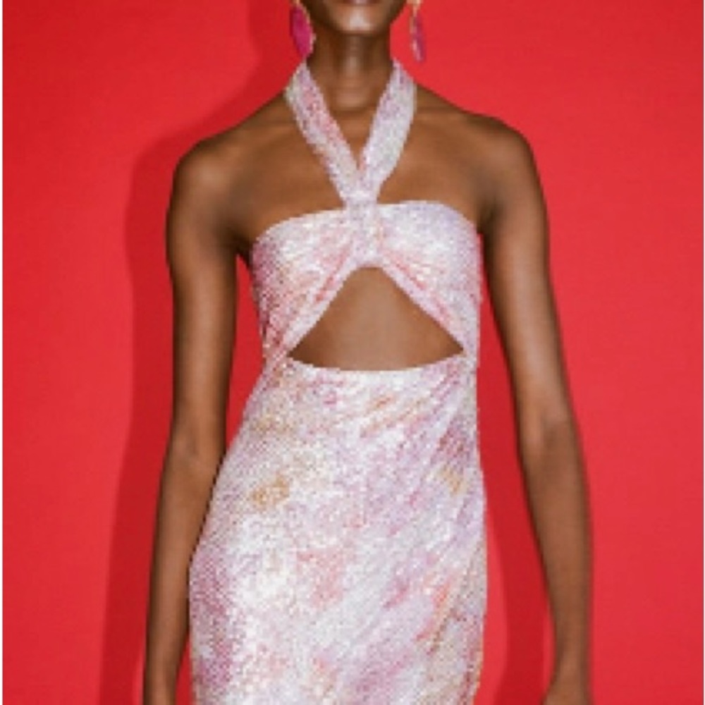 Zara Sequin Knotted Halter Dress